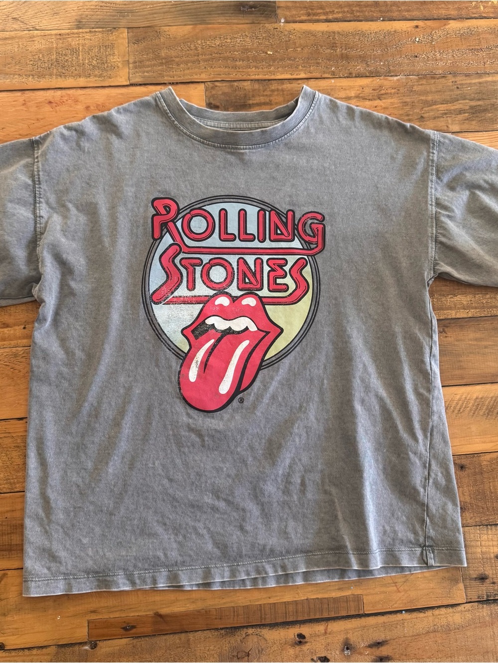 Zara Gray Rolling Stone Kids Tee with Red Graphic Tongue Logo